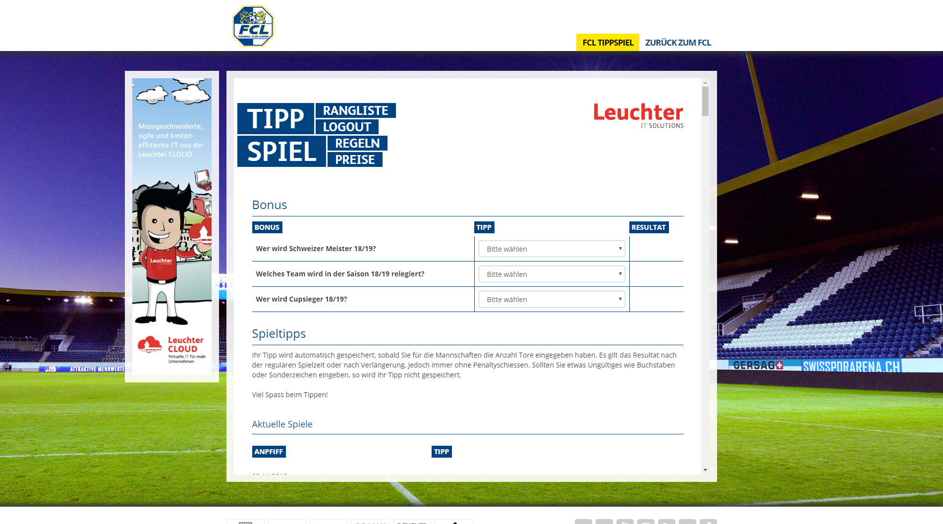 FC Luzern Tippspiel Screenshot